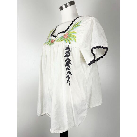 Roberta Roller Rabbit Women's L White Cotton Embroidered Peasant Top Blouse - Picture 3 of 5